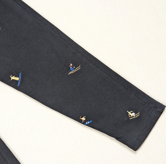 Loft Lou Grey Embroidered Skier Terry Sweatpants Medium Black Cotton Drawstring - Picture 6 of 16